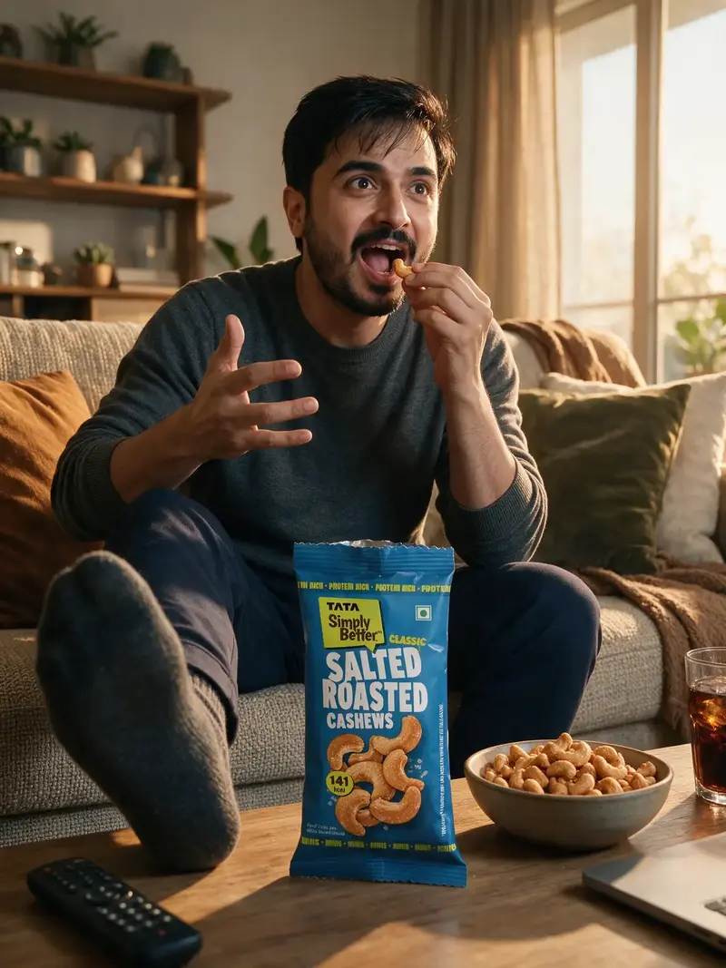 Lifestyle product advertisement during an excited living-room watch party