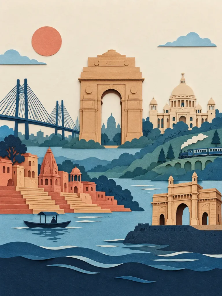 Layered papercut Indian destination poster prompt pack