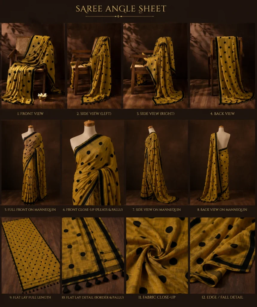 Mustard Saree Product Layout — visual reference