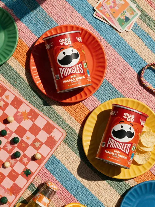 Overhead summer picnic product photography with colorful game props and woven mat